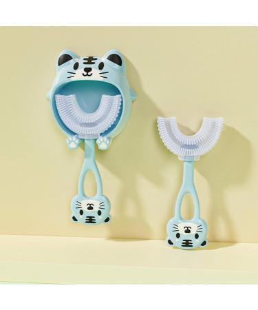 Baby training toothbrush children and shaped toothbrush toothbrush for the whole mouth soft brush head made of silicone cartoon design manual toothbrush for children from 2 to 6 years of dental hygiene blue tiger