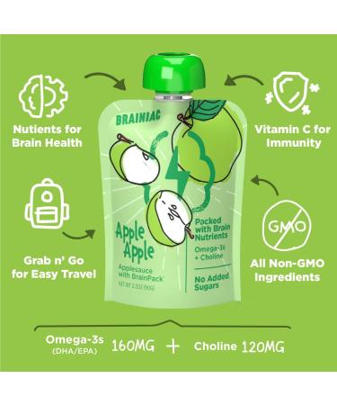 Brainiac Apple 3.2 oz Pouches with Omega-3s and Vitamin C - 20 Count, Unsweetened & Immune Boosting Healthy Snacks for Kids - On-the-Go School Snack - Buy Online on GoSupps.com