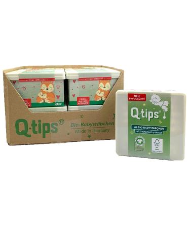Q-tips organic baby cotton buds in a practical cube box value pack (12x 64 pieces) for the gentle cleaning of children's ears - Buy Online on GoSupps.com