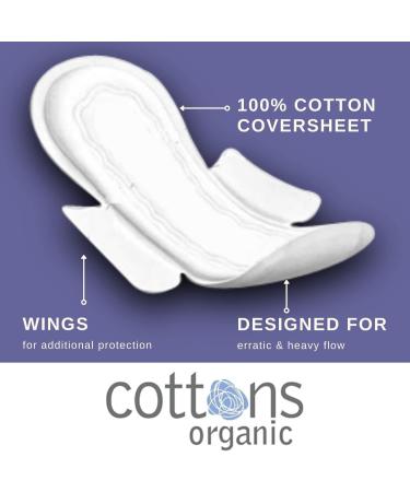 Cottons Organic Cotton Overnight Sanitary Pads for Women - Hypoallergenic & Breathable - Heavy Flow - 10 Count - Buy Online on GoSupps.com