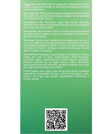 Bio Nutrition Moringa 5000mg 60 Vegetarian Capsules | Complete Green Superfood | Nature's Multivitamin | Energy and Gut Health - Buy Online on GoSupps.com