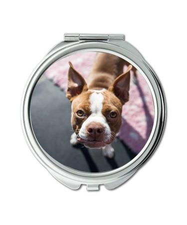 Mirror Compact Mirror Boston Terrier Pup Boston Puppy Small Face Young pocket mirror portable mirror