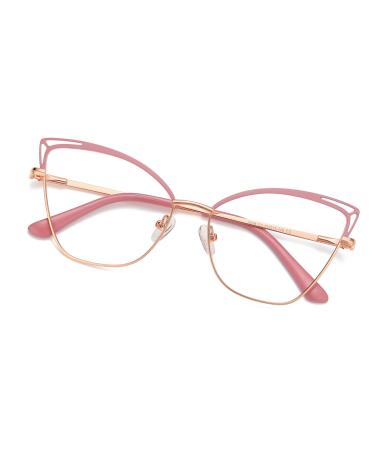 3038 Blue Light Glasses for Woman Computer Glasses Reading Glasses Cat Eye Glasses Metal frame Pink Rose Gold