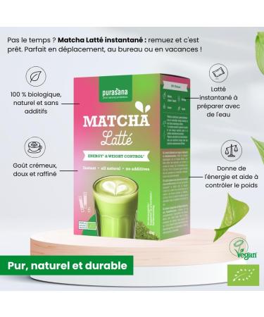 Purasana Instant Matcha Latte 6 sticks Th matcha & moringa bio latte cr meux faible en sucre sans gluten - Buy Online on GoSupps.com