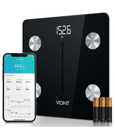 Vont Smart Scale, Wireless Body Fat Scale, Weight Scale, BMI Digital Bathroom Scale, Precise Bluetooth Scale for Weight Loss & Body Weight, 13 Measurements, LCD Backlight Display, 400 lbs (Black)