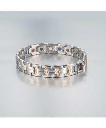 5-in-1 Magnetic Bracelet for Men - 21.5 cm/12 mm Two-Tone | International Shipping Available - Buy Online on GoSupps.com