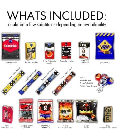 Finnish Salmiakki and Licorice set S P S P BOX Variety Pack Care Package Treats Gift Boxes Pack Adults Kids Grandkids Guys Girls Women Men Boyfriend Candy Birthday Cookies Chips Food (SOPOSOPO) - Buy Online on GoSupps.com