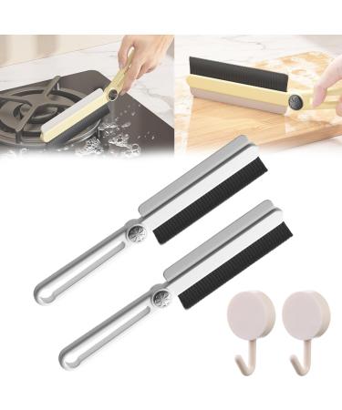 Multi-Function Rotating Crevice Cleaning Brush Hard Bristle Crevice Cleaning Brushes with Scraper 25 Degree Rotating Cleaning Brush for Toilet Bathroom Sink Window (2pcs White)