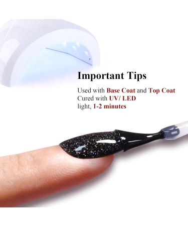 Ozzeal Glitter Gel Polish Black Iridescent Glitter Gel Nail Polish Sparkle Shimmer Gel Glitter Nail Polish Summer Rainbow Soak off LED UV Gel Nail Polish for Art DIY Manicure 15ML - Buy Online on GoSupps.com