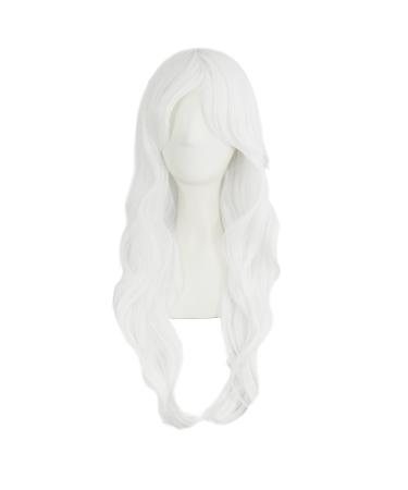 MapofBeauty 28" 70cm Long Curly Hair Ends Costume Cosplay Wig (White)