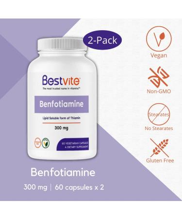Benfotiamine 300mg (240 Vegetarian Capsules) 2-Pack - Vegan, Non GMO, Gluten Free - No Stearates or Silicon Dioxide - Buy Online on GoSupps.com