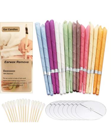 Natural Ear Candles Beeswax Candling Cones Fragrance Organic Plant Material Hollow Cone Candles 16 Pcs (8 Colours) Hollow Cone Candles with 8 Protective Disks