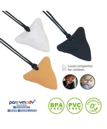 Panny & Mody 3 Pack Shark Tooth Sensory Chew Necklace for Kids - Teething & Autism Chewy Teether Pendant - Silicone Oral Sensory Jewelry - Boys and Girls (Black, Beige, Pearl) - Buy Online on GoSupps.com