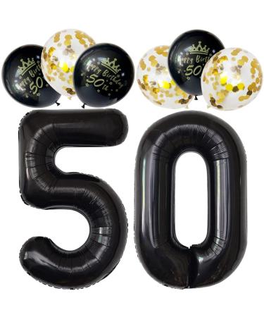 Printed Number 50 Balloons Black Unique 50th Birthday Decorations Men Women Including Printed Latex 50th Happy Birthday Balloons and Confetti Balloons 50-black