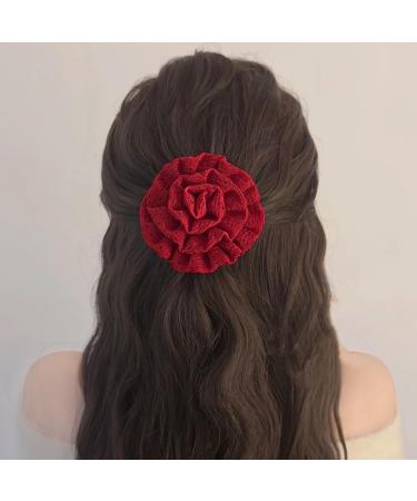 Inateannal Large Rose Flower Hair Ties Red Flower Hair Scrunchies Flower Stretchy Rubber Elastics Red Big Flower Elastic Hair Bands Handmade Floral Hair Accessories Jewelry for Women