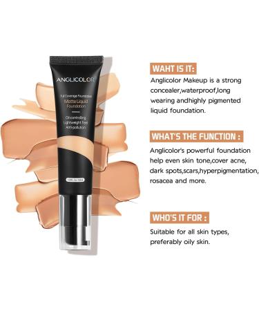 Anglicolor Soft Matte Liquid Foundation Full Coverage Control Foundation Flawless Soft Durable Waterproof Foundation for Oily & Acne Skin 30 ml (101#Porcelain) - Buy Online on GoSupps.com