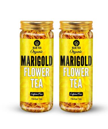 BLUE TEA - Marigold Tea - 50 Gram (Pack of 2) | Pure Marigold Flower Petals || FLOWER TEA || Upholds Vegan and Ketogenic Diets No Caffeine | Eco-Sustainable packaging
