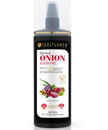 Soulflower Onion Hair Oil Enriched with Natural Blends of Amla Ashwagandha Sandalwood Essential oil - 100% Pure  Preservative free Non- greasy  Cold pressed Oil Rich in Vitamin E - 220 ml Red Onion 7.44 Fl Oz (Pack of 1)