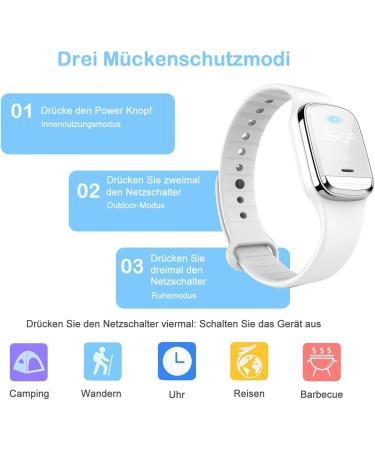 Feloyal Mosquito Protection Bracelet - Rechargeable Waterproof Ultrasound Body Temperature Display for Adults & Children | Effective Mosquito Defense for Indoor & Outdoor Use - White - Buy Online on GoSupps.com