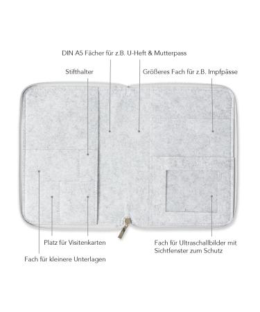 Luxdag A5 Moms Organizer with Zipper - Customizable Felt Cover for Mother's Pass Ultrasound Pics & Vaccination Record - Perfect Gift for Expecting Mothers - Light Gray/Heart Design - Buy Online on GoSupps.com