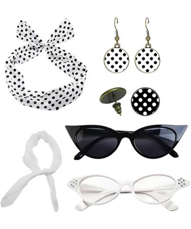 50s Accessories for Women Drop Earrings Headbands 1950s Outfi Set - Vintage Polka Dot Hair Bands with Chiffon Scarf Eye Glasses for Girls White One Size - Buy Online on GoSupps.com