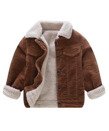 Volunboy Toddler Corduroy Sherpa Jacket Fleece Lining Coat Lapel Button Down Thicked Warm Outwear for Baby Boys Girls 18 Months Brown