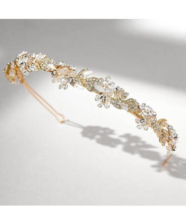 SWEETV Crystal Tiara Rhinestone Bridal Headband - Gold Wedding Hair Accessory for Bride - Buy Online on GoSupps.com