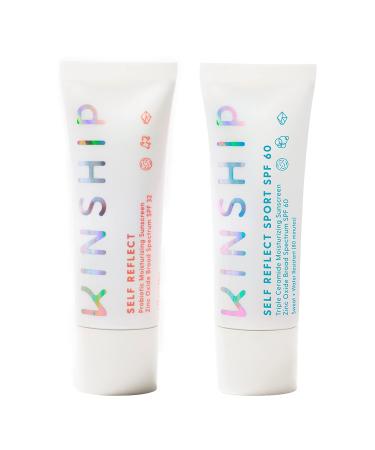 Kinship SPF Besties Facial Sunscreen Bundle - Includes Self Reflect Sport SPF 60 and Self Reflect SPF 32 - Zinc Oxide Mineral Sunscreen for Blemish and Acne-Prone Skin - Benzene-Free Reef-Safe