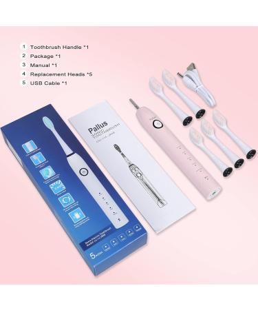 Pallus Electric Toothbrush - Sonic Toothbrush for Adults 5 Dupont Brush Heads 37 000 VPM 5 Modes 2-Hour Charge 30 Days Use Pink - International Shipping Available - Buy Online on GoSupps.com