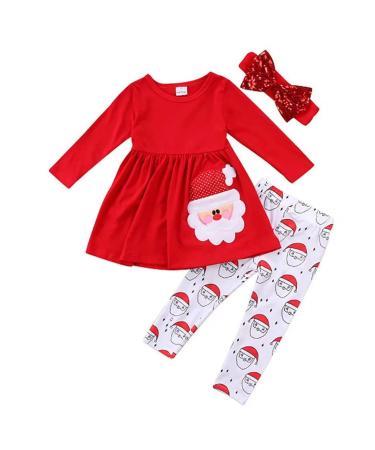 Xumplo Toddler Baby Girl Christmas Clothes Infant Girl Santa Elk Xmas Outfis Long Sleeve Winter Cotton Romper for Girl 1-5 Years 3-4 Years Red