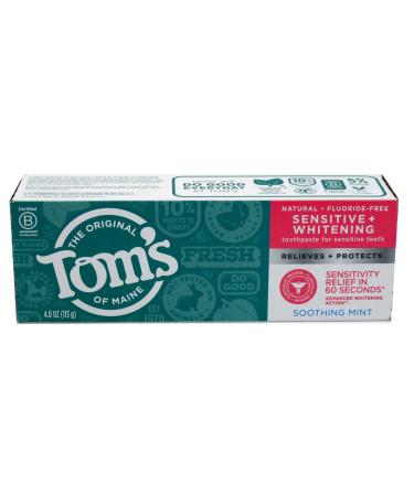Tom's of Maine Sensitive + Whitening Fluoride-Free Toothpaste 4.0oz 4 Ounce (Pack of 1)