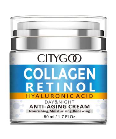 Collagen Cream  Retinol Cream For Face with Hyaluronic Acid  Moisturizer Face Cream  Day & Night  Anti Aging Moisturizer for Face to Smooth Skin and Reduce Wrinkles-1.7 Fl Oz