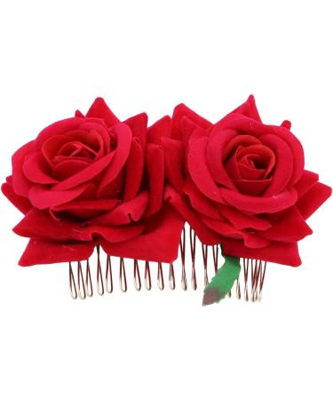 ibasenice Red Garland Hair Flowers Clips- Flamenco Dancer Hairpins Floral Hair Accessory 3D Rose Flower Hair Comb Headpieces Wedding Hair Clip Headwear Barrette Bride Accessories - Buy Online on GoSupps.com
