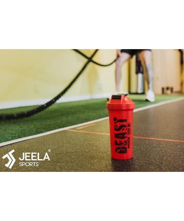 JEELA SPORTS 2 Pack Protein Shaker Bottles - 24 Oz Blender Shaker Cups with Shake Ball - Dishwasher Safe, Ideal for Protein Mixes, Pre & Post Workout Shakes - Gym Red/Black - Buy Online on GoSupps.com
