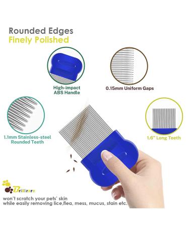 BRILLIRARE 4 Pack Stainless Steel Flea Lice Comb | Professional Double Sided Pet Grooming Combs for Dogs & Cats | Tear Stain Remover & Dematting Tool for Small, Medium, Large Pets - Buy Online on GoSupps.com