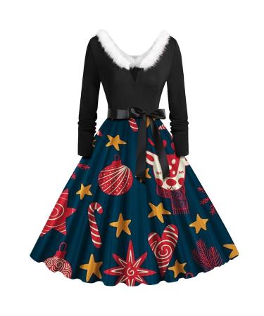 Hanxiulin Hoodie Women Christmas Print Long -sleeved hooded sweater dress bag Christmas elk hood hood hoodie dress with bag hoodie dress Christmas dresses autumn winter red m