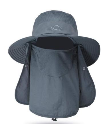 Fishing Hat for Men & Women, Outdoor UV Sun Protection Wide Brim Hat with Face Cover & Neck Flap Dark Grey