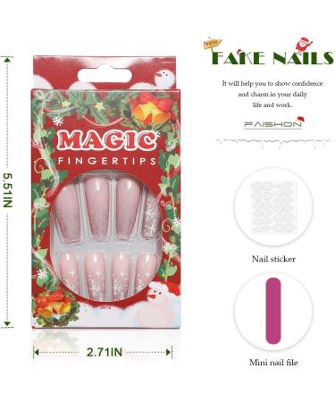 Vatocu Christmas False Nails - 24pcs Long Xmas Press on Nails with Snowflakes Glitter for Women and Girls - Buy Online on GoSupps.com