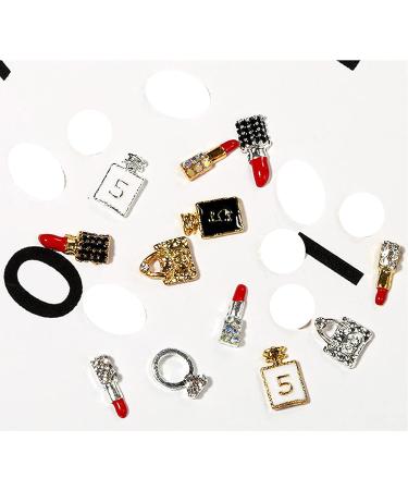 12Pcs Gold 3D Crystal Handbag Lipstick Nail Charms - Luxury Rhinestones for DIY Nail Art - Buy Online on GoSupps.com
