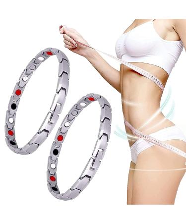 Rtcald lymph drainage magnet hardship ultrastarkes magnetic field therapy bracelet magnetic slimming weight loss bracelet fashionable exquisite energy health arm bands (silver+silver)