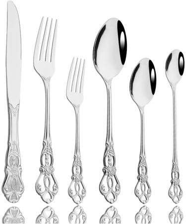 Flatware Sets 6Pcs Silver Royal Luxury Tableware Cutlery Set Stainless Steel Gold Dinnerware Kitchen Ice Spoon Dinner Knife Fork Flatware Set (Color : Silver) - Buy Online on GoSupps.com