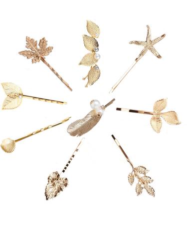 10 pcs Hair Clips for Women Girls Gold Vintage Retro Flower Branch Leaf Peal Bobby Pins Hair Barrettes Snap Clamps Birthday Gifts Wedding Party Daily for Women Girls Hair Accessories