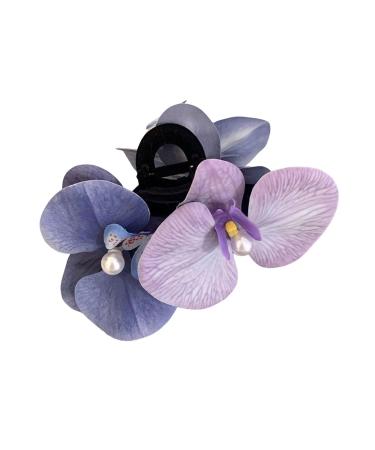 Bow Orchid Flower Decor Hair Claw Faux Pearl Inlaid Flower Hair Grip Secure Hold Back Head Hair Claw Hair Accessories Purple
