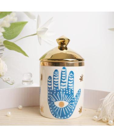 Big Eye Aromatherapy Candle Jar With Lid Ceramic Makecup Cotton Swab Holder Home Deocrative Bottler Home Fireplace Kitchen Dining Decor For Living Room Knick Knacks Candle Holder (Hand) - Buy Online on GoSupps.com
