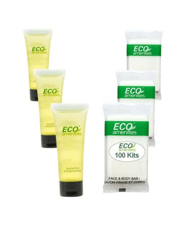 ECO Amenities (200 PCS, 100 Kit) 2-Piece Travel Soap Bar and Hotel Size Shampoo Set Hotel Bathroom Guest Toiletries Travel Size Toiletries Kit Bulk Shamooo + Soap