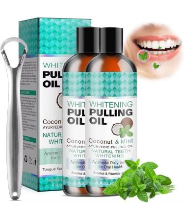 Oral care oil with coconut peppermint oil brightening oil mouthwash ayurvedic mouthwash tooth whitening fresh breath mouthwash 237ml (2 pieces) 1