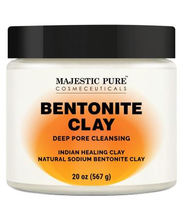 MAJESTIC PURE Bentonite Clay - Indian Healing Clay - Deep Pore Cleansing Mask - Clay Mask for Face  Hair  Acne  Detoxify and Skin Care - Sodium Bentonite Powder - Facial Mask for Men & Women - 20 oz