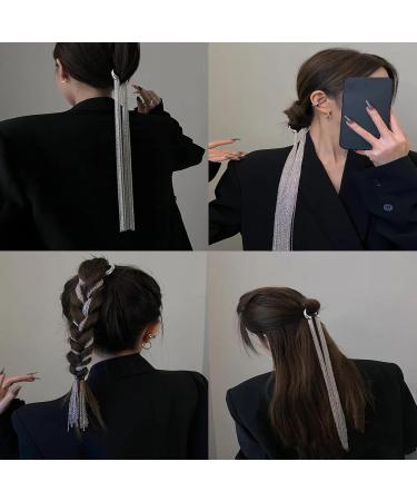 Crystal Long Chain Tassel Hair Clip - Silver | Exaggeration Bling Bling Hairpin for Women & Girls - Buy Online on GoSupps.com