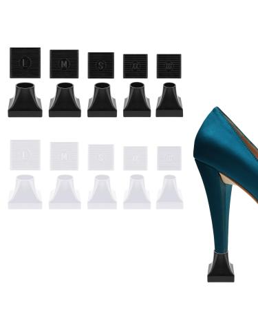 High Heel Protectors 10 Pairs Heel Replacement Caps for High Heels 5 Sizes Non-Slip Heel Repair Caps Covers & Heel Stoppers PVC Black Heel Covers for Outdoor Weddings Grass Gravel Wetlands