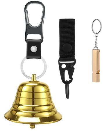2" Bear Bells for Hiking with Whistle Set for Hikers, Solid Brass Bear Bells Emergency Whistle and Carabiner for Survival, Hiking, Biking, Fishing, Climbing